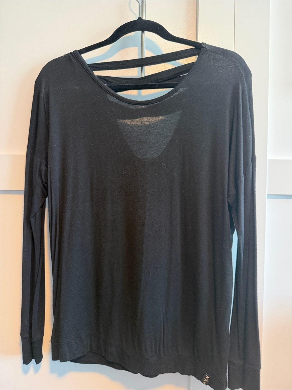 Black Long-Sleeve Tee with Strappy Back Detail